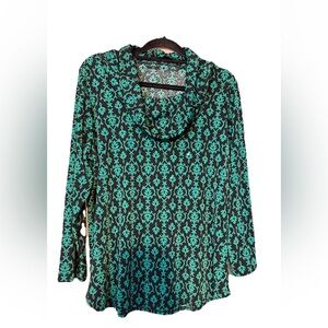 Coldwater Creek Teal and Black Patterned Long Sleeve Top